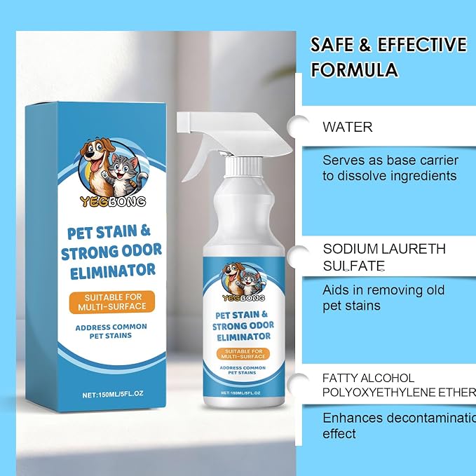 Pet Stain & Strong Odor Eliminator, Dog Cat Pee Urine Destroyer - 5oz | Cleaner Spray for Pet Stain Remover, Urine, Poop, Pee, Deodorizer for Carpet, Upholstery, Air Freshener in Home & Car