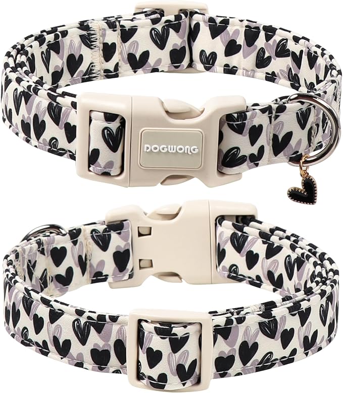 DOGWONG Valentine's Day Dog Collar-Cute Black Heart Dog Collars, Adjustable Valentine Heart Pet Collars Puppy Collar with Quick Release Buckle for Girl&Boy Dogs,L