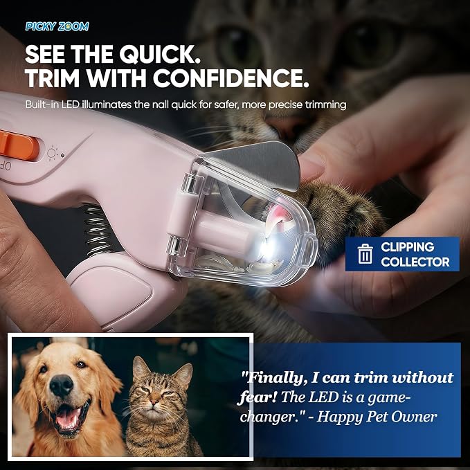 2-in-1 Dog & Cat Nail Clippers and Grinder with LED Light | Sharp Blade, Low-Noise Grinder, Safety Guard & USB Rechargeable Cordless Design for Small, Medium and Large Pets