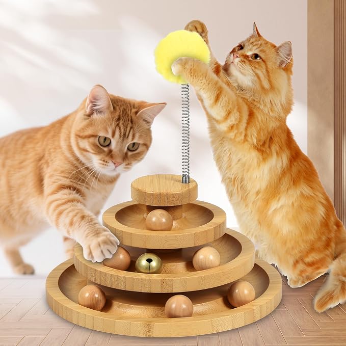 DoogCat Cat Ball Track - 3-Level Cat Ball Tower with 9 Removable Balls for Interactive Play and Mental, Physical Exercise - Large Size