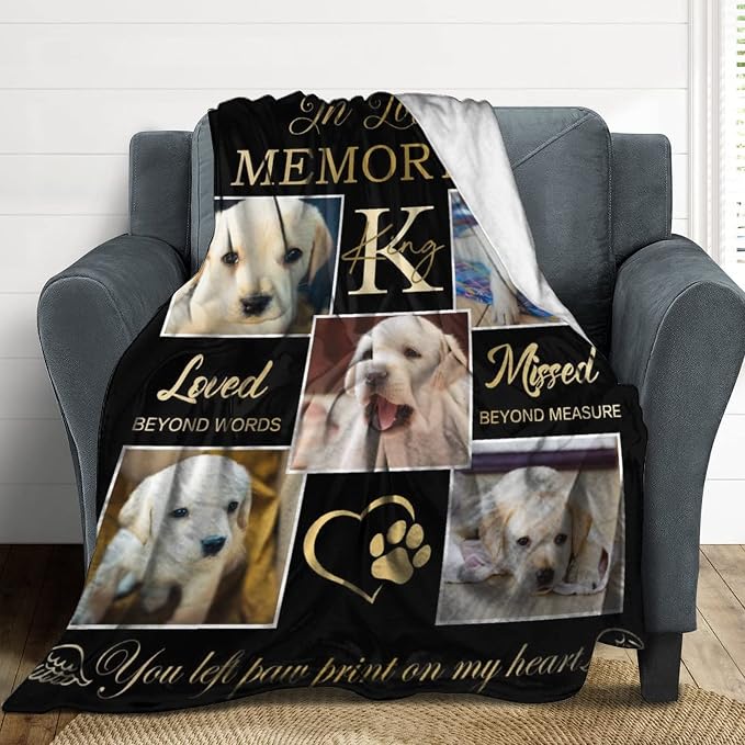 Custom Memorial Blankets for Loss of Pet Dog Cat | Personalized Dog Blankets with Photo Name | in Loving Memory Blanket | Sympathy Blanket | Customized Memorial Blanket Gifts for Dog Lover 40"x50"