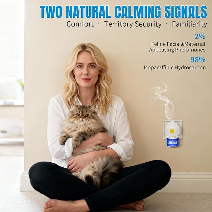Cat Calming Pheromone Diffuser Stop Scratching Spraying 4 Refill 120 Days | Effectively Relieve Anxiety Stress, Helps Reduce Cats Urinating in House, Spraying, Fighting & Marking, 2 Diffuser+ 4 Refills