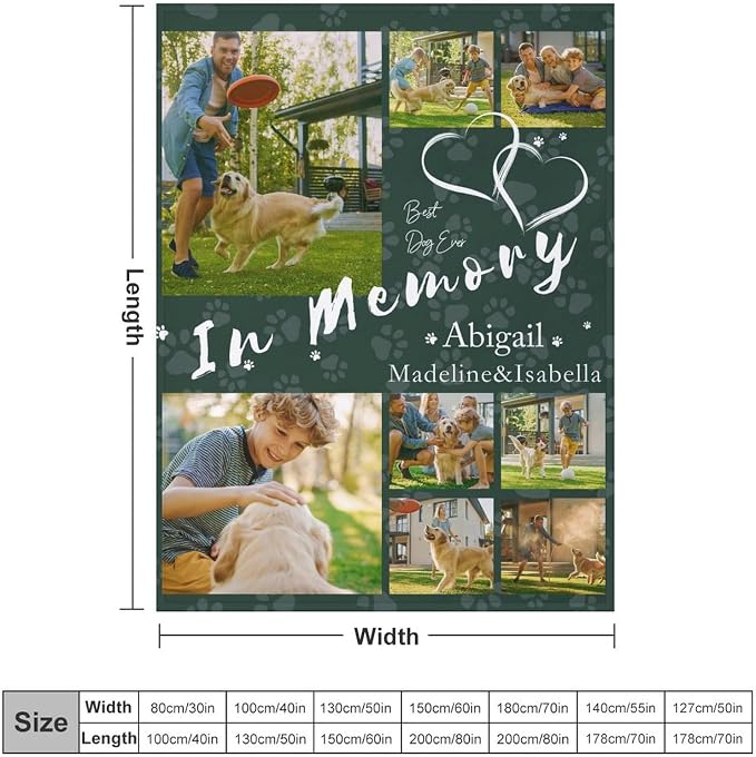 Artsadd Personalized Memorial Blanket with Pictures Pet Loss Sympathy Gift in Memory of Dog Cat Custom Photo Blanket