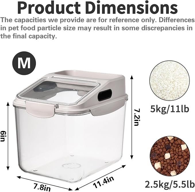 Fhiny 5.5LB Dog Food Storage Container, Airtight Pet Treat Bin Translucent Dry Food Grain Storage Barrels Sealed Bucket Moisture-Proof Plastic Cat Puppy Food Bin with Seal Locking Lid Keep Fresh