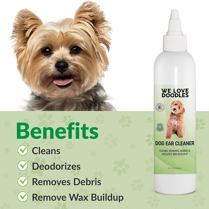 Dog Ear Cleaner, Natural Formula Puppy Ear Wash & Cleaning, Made in USA | Advanced Dog Ear Cleaning, Reduces Itching, Odor & Wax, Ear Drops for Dogs, Golden Doodle & Poodle Ear Flush, Puppy Essential