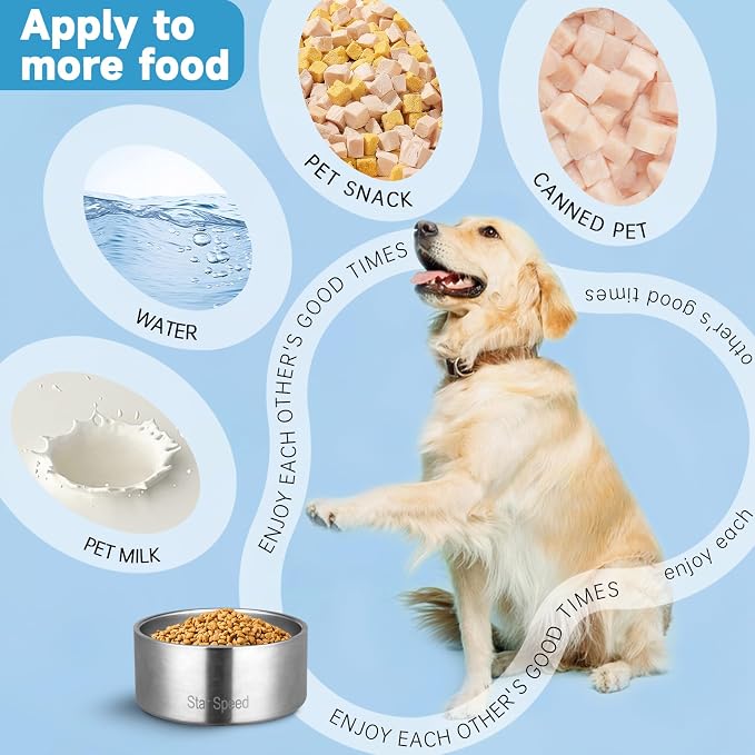 StarSpeed Stainless Steel Dog Bowl. Dog Water Bowls for Large Dogs with Rubber Bottom, Drop Resistant and Durable, Keeps Cold, Holds 8 Cups of Water, Fits Different Size Dog Bowls. (64oz, Silver)