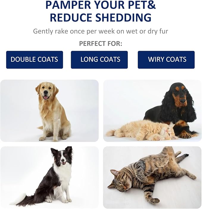 Grooming Rake for Dogs & Cats, Double-Sided Deshedding Brush, Extra-Wide Dematting Tool, Slicker Comb for Undercoat & Loose Hair Removal, Reduces Shedding by 95%, Purple, Large