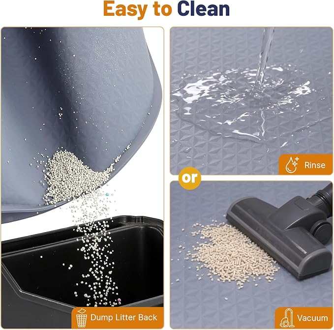 Cat Litter Mat, 51x25.6in Waterproof Silicone Litter Box Mat, Grey | XL Cat Mat Fits 1-3 Litter Boxes, Litter Trapping Mat with Raised Edges, Non-Slip Bottom, Easy Clean Kitty Litter Mat