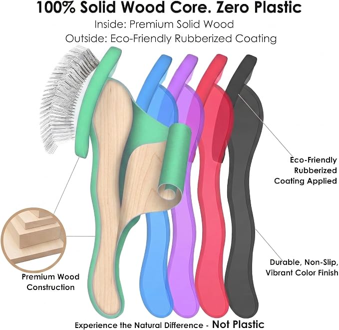 Wooden Long Pin Slicker Brush for Large Dog, Poodles & Doodles Long Hair | Grooming, Fluff & Detangle Heavy Dense Wavy Curly Coats to Easily Prevent Severe Hair Matting During Shedding Seasons