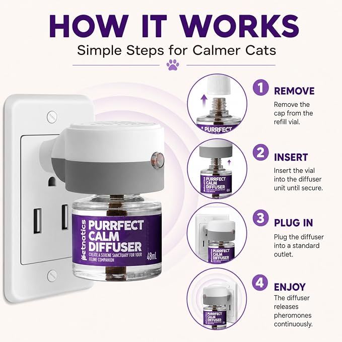 Cat Calming Diffuser Refill | 24/7 Soothing Pheromone Technology for Felines & Multi-Cat Homes | Long-Lasting Effect for up to 30 Days Fits Standard Pheromone Diffusers (2 Pack)