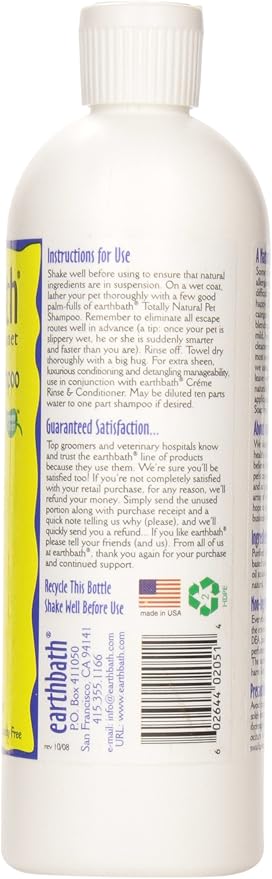 earthbath Hypoallergenic Dog Shampoo, Made in USA, 16 Oz (1 Pack) | Fragrance Free Dog Shampoo for Allergies and Itching