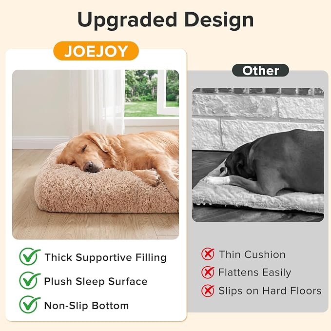 JOEJOY Dog Bed Crate Pad, Deluxe Plush Washable Dog Beds Fulffy Soft Kennel Pad Anti-Slip Pet Sleeping Mat for Small Dogs, 23" x 18", Beige