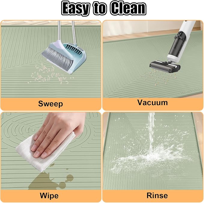 Silicone Cat Litter Mat 50" x 36" Cat Mat for Litter Box, Green | Extra Large Cat Litter Trapping Mat for Floor, Waterproof, Non-Slip Kitty Litter Box Mat with Raised Edge, Easy to Clean