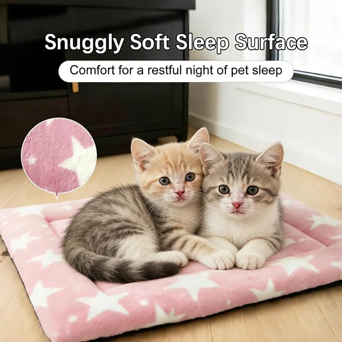 Dog Bed Mat – Soft & Comfortable Dog Kennel Pad for Crate – Durable Crate Bed & Mat for Dogs & Cats – Ideal for Crate, Kennel, and Home Use (Big&Little Stars Pink, XS(18"*14"*1.5"))