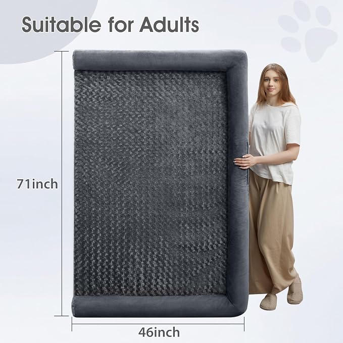 BFPETHOME Orthopedic Washable Human Dog Bed for Adult & Dog Cozy Sleep | Human Size Waterproof Big Soft Pet Couch Bed for Adult & Dogs Relax with Removable Cover Supportive Foam Dark Grey 61x43 Inch
