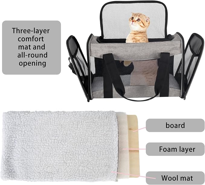 Small Animals Cat Carrying Case Pet Carrier Airline Approved, Protable and Breathable Pet Travel Carrier Removable Fleece Pad Collapsible Cat Carrier Dog Carrier Small Cats Dogs(15 * 10 * 10)