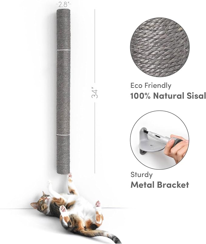 xympo 34" Wall Mounted Cat Scratcher, Sisal Scratching Post - Grey