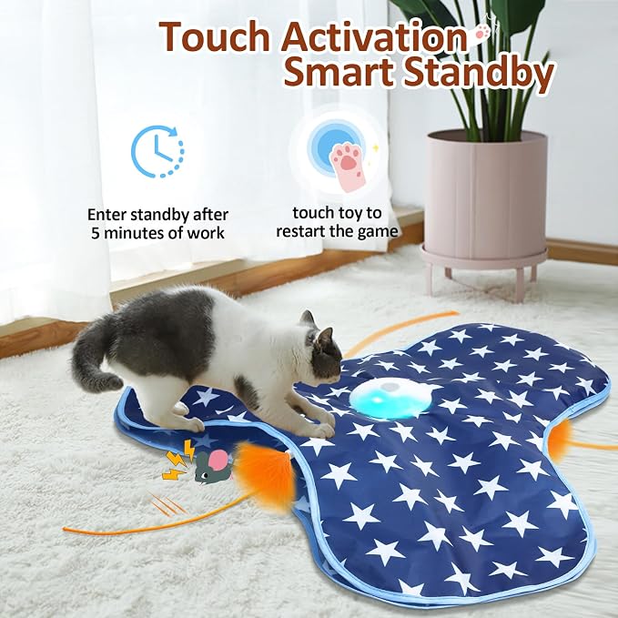 Sofolor Interactive Cat Toy Rechargeable, Cat Exercise Toys for Indoor Bored Adult Cats, Hide and Seek Toy with Motion Activated, Moving Feather, Chirping