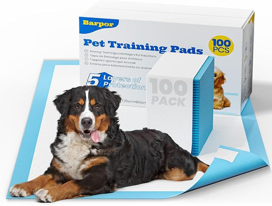 Extra Large Dog Pee Pads 28" x 34" - Barpor 5-Layer Super Absorbent Puppy Pads with Leak-Proof Quick-Dry & Fast-Edge Absorption, Disposable Dog Training Pads Anti-Slip, 100 Pack