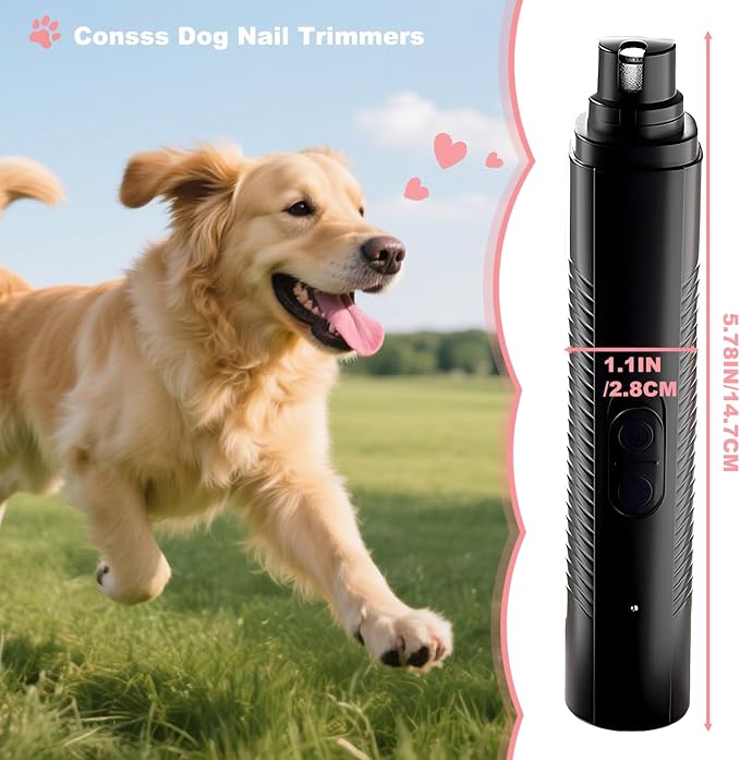 Consss Dog Nail Grinder Quiet, Easy to Use Pet Nail Grinder with Led Lights, 7500 RPM Dog Nail Clippers for Large Dogs Medium Small Dogs & Cats, Continuous 3-Hour Battery Life