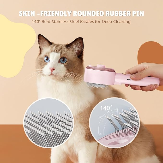 Cat Steam Brush for Indoor Cats, Spray Cat Deshedding Brush for Grooming | Self Cleaning Steam Pet Brushes with Spray, Helps Remove Loose Hair & Undercoat, Grooming Tool for Long & Short Hair Cats