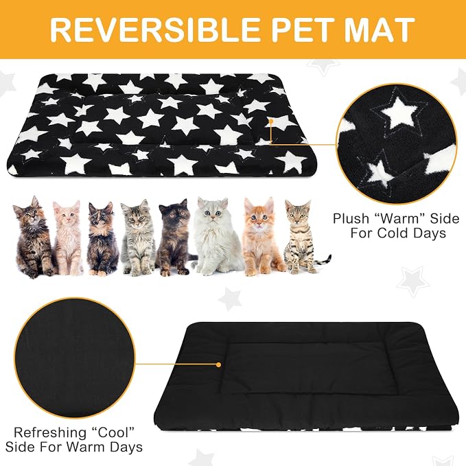 4 Pcs Dog Crate Pads Soft Warm,18 x 14 x 1.6 Inch,Star,Black | Ultra Soft Warm Washable Anti-slip Kennel Bed Mat for Pets,Reversible Replaceable,for Small Medium Large Dogs and Cats