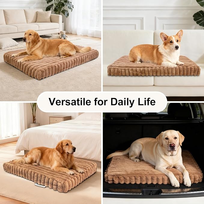 Dog Crate Bed 28.7"x20.8" | Flat Dog Crate Bed Waterproof for Large Meduim Dogs Pet Beds with Plush Removable Washable Cover Anti Slip Bottom for Indoor