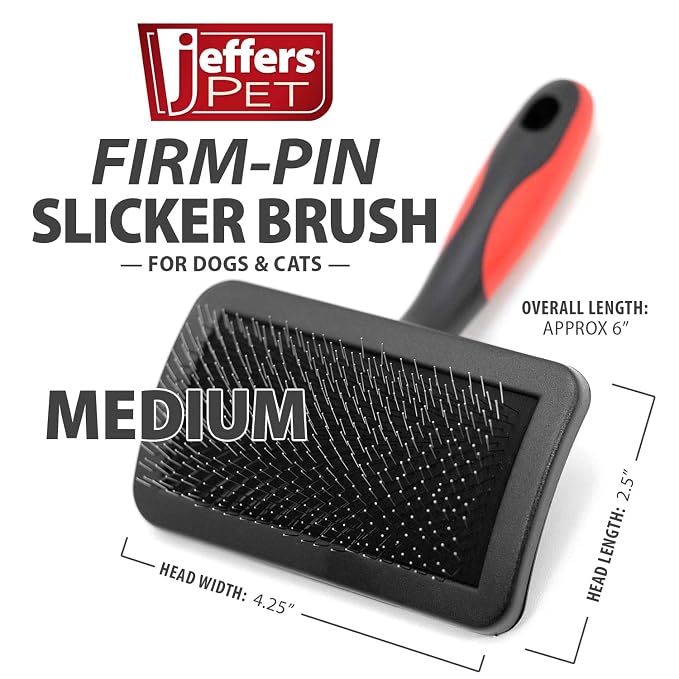 Jeffers Pet Hard Pin Universal Slicker Brush for Dogs, Cats, Horses – Firm Bristles Grooming Tool, Detangling, Tangle Free Coat, Mats, Shedding, Curved Head, Travel Friendly, Easy Storage - Medium