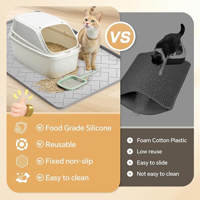 Silicone Cat Litter Mat XL for Litter Box-Extra Large Cat Litter Mat 41" X 29" to Clean, Waterproof, Urine-Proof, Non-Slip Kitty Litter Mats for Floor, Keeping the Floor Clean and Tidy（Gray）