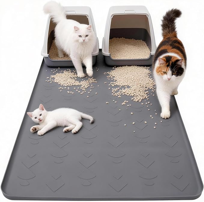 Extra Large Silicone Cat Litter Box Mat 40" x 28", Waterproof & Urineproof | Litter Trapping Mat, Soft on Kitty Paws & Easy to Clean for Floor, Non-Slip Litter Pad for Indoor Cats