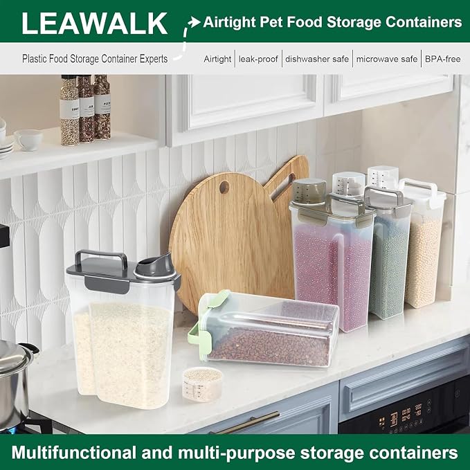 LEAWALK 5Lbs Airtight Cat Dog Food Storage Container with Upgraded Large Nozzle BPA-Free, Pet Food Storage Containers for Rice, Grain, Pet Food, Flour, Dog Treat Storage (Dark Gray, 5L-1pack)