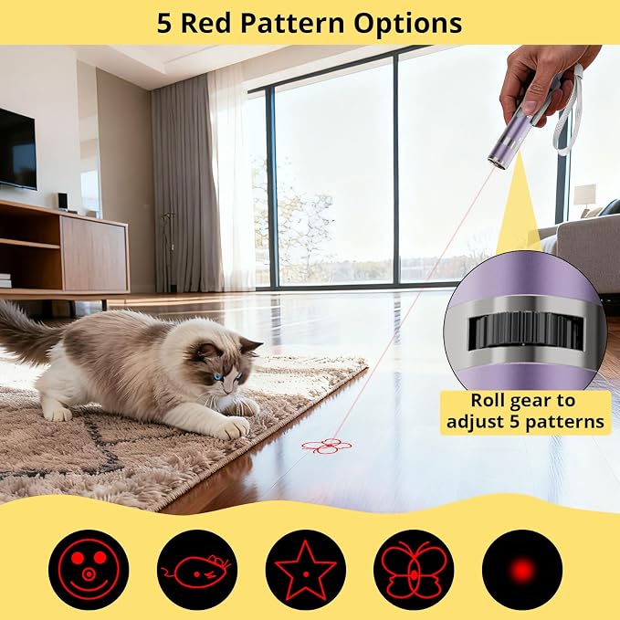 Cat Toy, 2 Pieces, Distinctive Purple Painted Metal Casing with Paw Print Design, Rechargeable, 3 Light Modes & 5 Adjustable Patterns, Interactive Chase Toy for Indoor Cats Training & Exercise