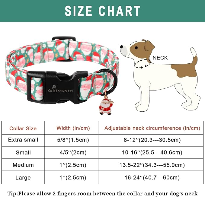 ARING PET Christmas Dog Collar, Cute Green Santa Claus Adjustable Xmas Pet Collars Puppy Collar with Quick Release Buckle for Girl&Boy Dogs-M