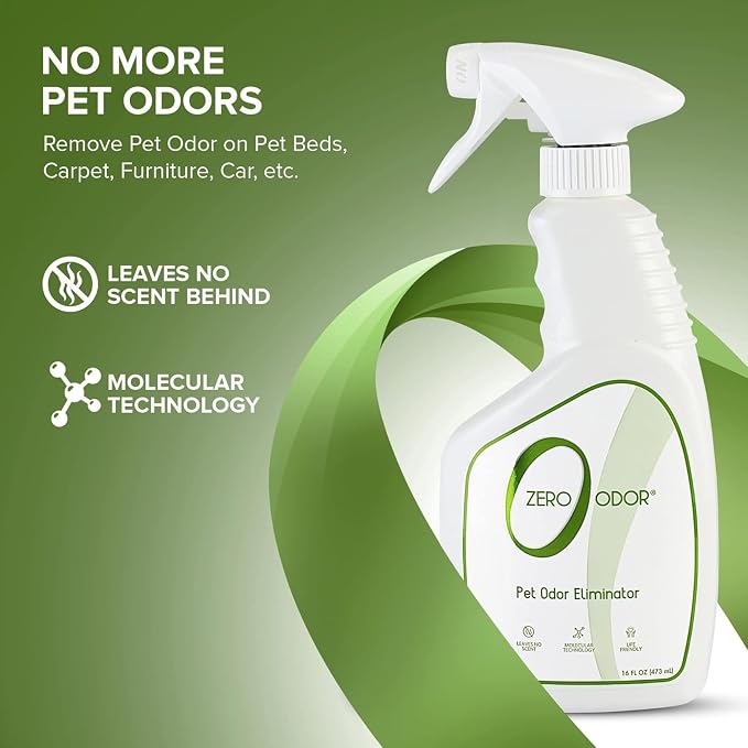 Zero Odor Pet Odor Eliminator, Air and Surface Odor Remover for Carpet, Furniture, and Pet Beds, Trigger Spray, 16 fl oz (Pack of 2)