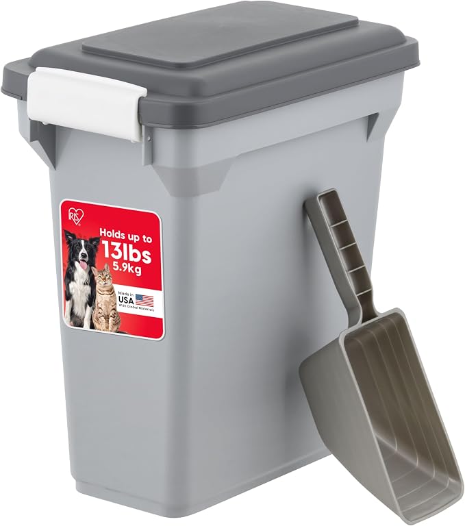 IRIS USA Dog Food Storage Container, Up to 13 lbs, Gray/Dark Gray | Made in the USA, BPA-Free, Airtight Seal, Best for Cat Food, Bird Seed, Chicken Feed, Pet Toys, Treats, Pellets