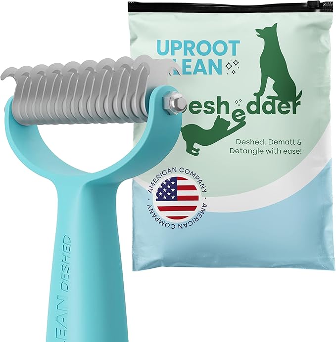 Uproot Clean Undercoat Rake & Pet Dematting Comb, Gentle on Skin: 2in1 Tool | Effective Deshedding Brush for Fur on Cats & Dogs, Designed to Prevent Irritation.Gentle on All Coat Types & Easy to Clean