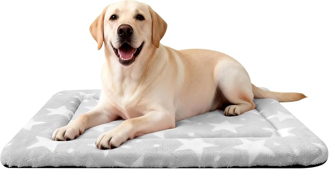 Dog Bed Mat – Soft & Comfortable Dog Kennel Pad for Crate – Durable Crate Bed & Mat for Dogs & Cats – Ideal for Crate, Kennel, and Home Use (Big&Little Stars Grey, L(35"*23"*1.5"))