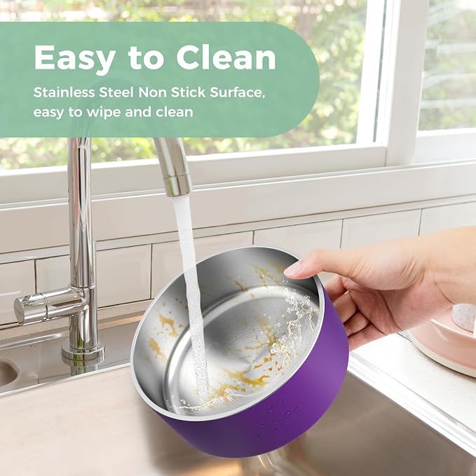 LIHONG Stainless Steel Dog Bowls for Large Dogs,Dog Food Water Bowls with Non Slip Rubber Bottom,Pet Feeding Bowl,Double Wall Insulated,Rustproof(64oz,Purple)