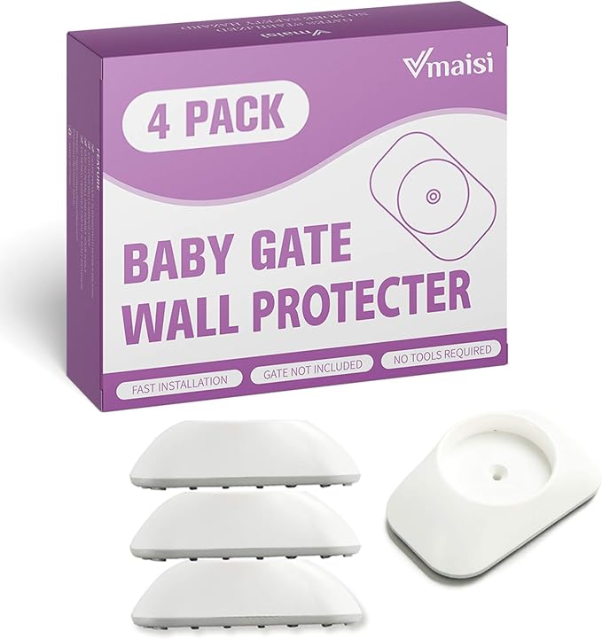 Vmaisi Baby Gate Wall Cup Protector Make Pressure Mounted Safety Gates More Stable - Wall Damage-Free - Fit for Doorway, Door Frame, Baseboard - Work on Dog & Pet Gates (White)