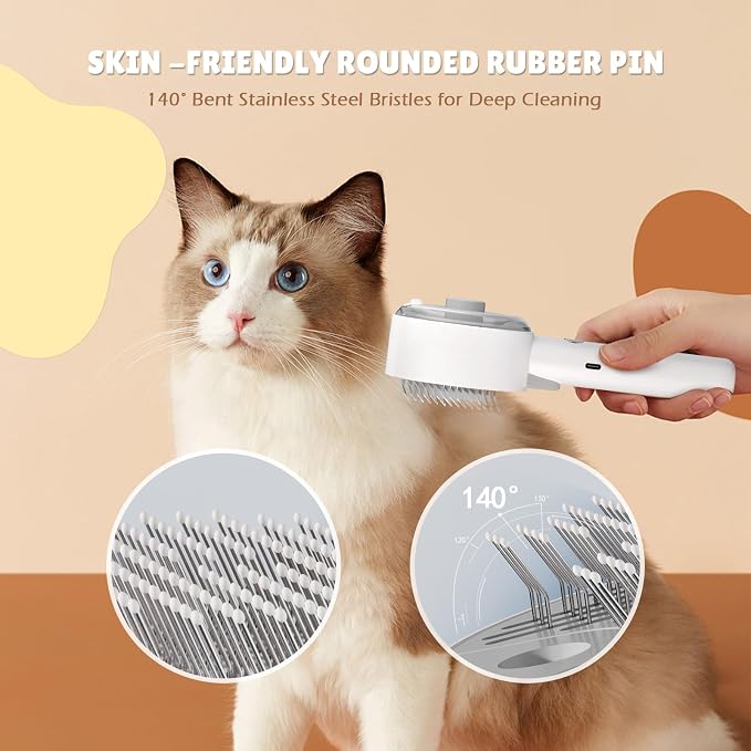 Cat Steam Brush for Indoor Cats, Spray Cat Deshedding Brush for Grooming | Self Cleaning Steam Pet Brushes with Spray, Helps Remove Loose Hair & Undercoat, Grooming Tool for Long & Short Hair Cats
