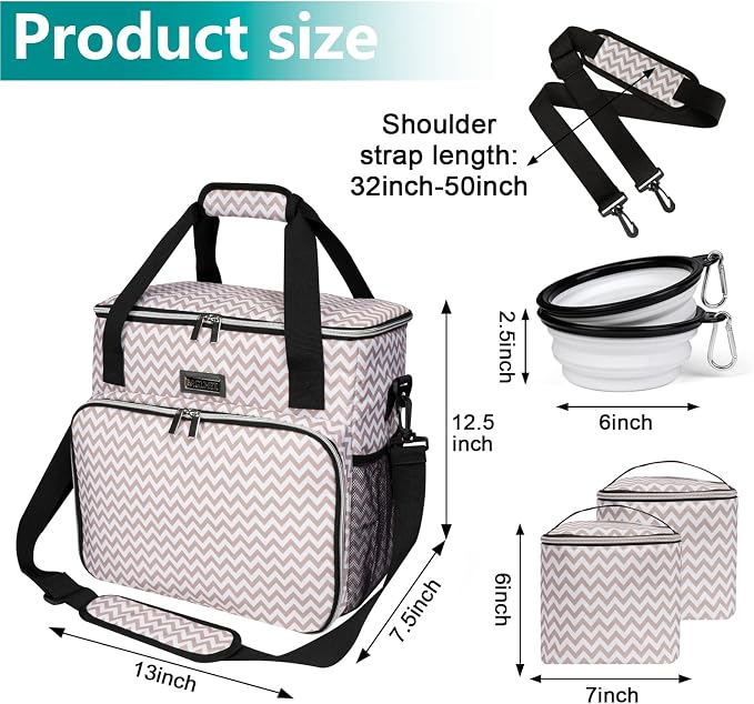 BAGLHER Dog Travel Bag, Pet Travel Bag (ALL Pet Travel Supplies), With 2 Pet Food Containers and 2 Collapsible Silicone Bowls; Essential Kits for Travel BLW