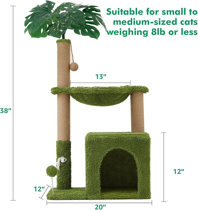 Woochpet 37" Small Cat Tree for Indoor Cats, Multi-Level Cat Tower with Sisal Scratching Post, Cozy Hammock, Cat Condo with Peek-a-Boo Mouse Hole, Interactive Toy Ball for Kittens and Small Cats