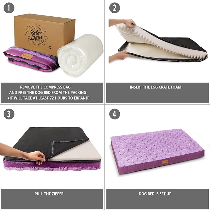 Patas Lague Orthopedic Large Dog Bed Washable Pet Crate Mat 48''X30'' Purple