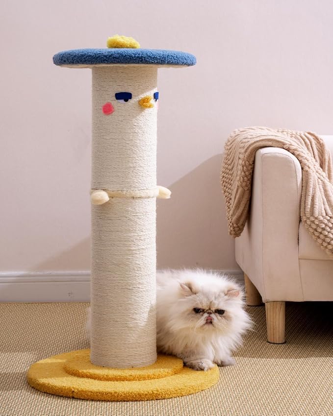 Cute Cat Scratching Post, 31 Inch Tall&Thicker Scratcher with Top Perch Bed | Large Sisal Rope Scratch Post, Full Strectch for Indoor&Adult Cats/Kitten, Heavy&fun Play Stand, Sturdy Climb Tree Furniture