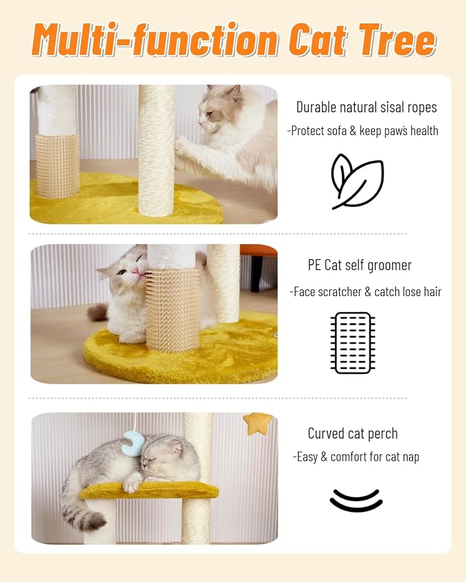Cloud Cat Tree, 31.5in Multi-Level Indoor Cat Tower with Scratching Posts, Viewing Perch, Removable & Washable Cushions, Cat Activity Tree with Dangling Toy | Removable & Washable Cat Bed, Cat Activity Tree, Cute Dangling Toys, Easy To Clean, Stable St...