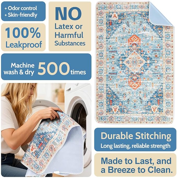 Washable Pee Pads for Dogs, 2 Pack Reusable Puppy Training Pads 48"x48" Super Absorbent Waterproof Dog Training Pads, Non-Slip Potty Pads, Whelping Pads Litter Mat Blue/Mix