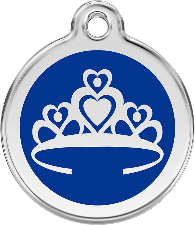 Red Dingo Personalized Crown Pet ID Dog Tag (Medium Dark Blue)