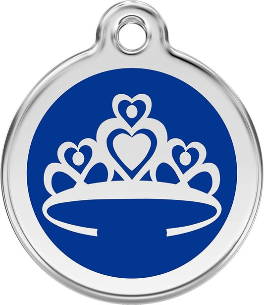 Red Dingo Personalized Crown Pet ID Dog Tag (Large Dark Blue)
