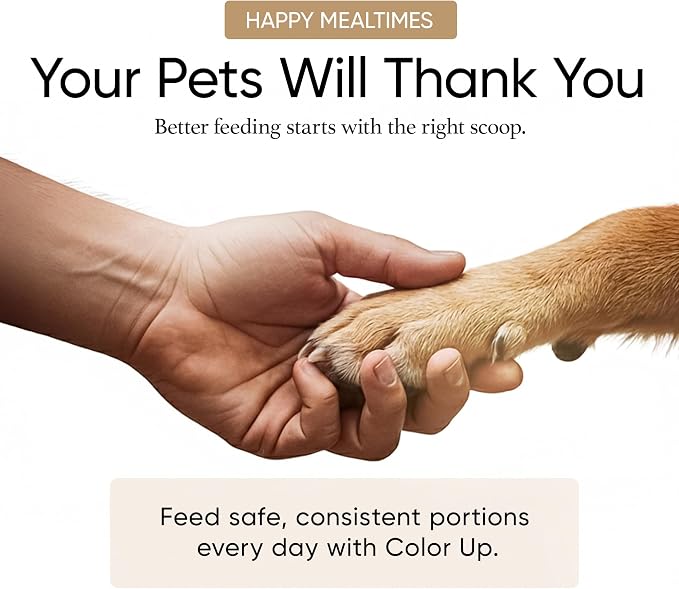 Color Up 2 Scoop (2 Cup / 480 ml) Stainless Steel Pet Food Measuring Scoop for Dogs, Cats, Rabbits & Birds – Dual Pour Spouts, Ergonomic Handle, Dishwasher Safe