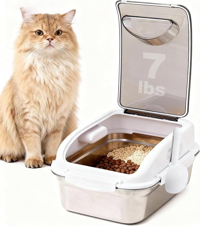 304 Stainless Steel Dog Food Storage Container with Lid for Cat Bird Pet Dry Food Treats, Mouse Proof Small Storage Bin Fits Up To 7 Lbs, Coming With Scoop